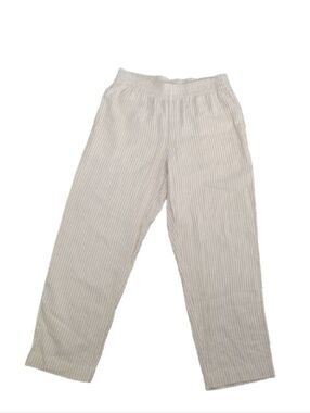 OLD NAVY Womens Size M Cream Light Gray Striped High Rise Linen Blend Pants